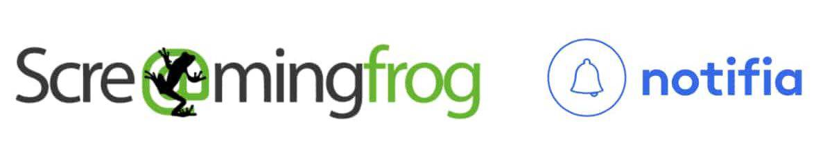 screaming frog and notifia logos on white background