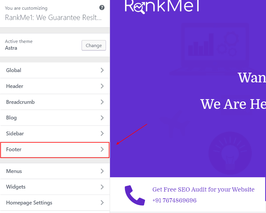 Dedicated Option For Editing Footer In Astra WordPress Theme