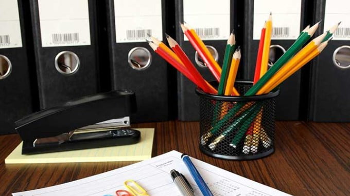 Pencils On A Table With A Stapler