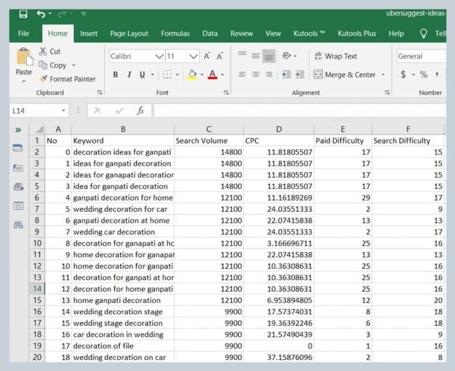 Exported Keywords In Excel